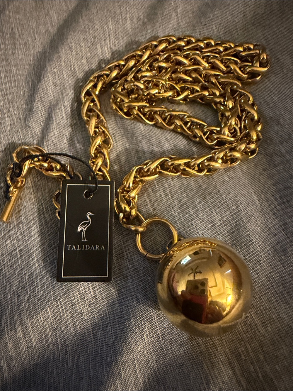 Talidara Gold Tone Toggle Chain Necklace with Spherical Pendant